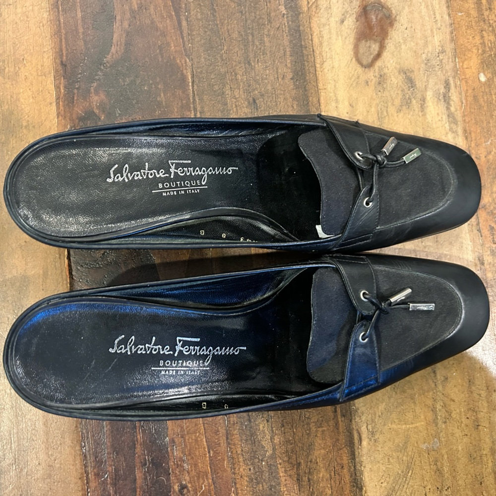 Salvatore Ferragamo Black Leather Slip-On Shoes